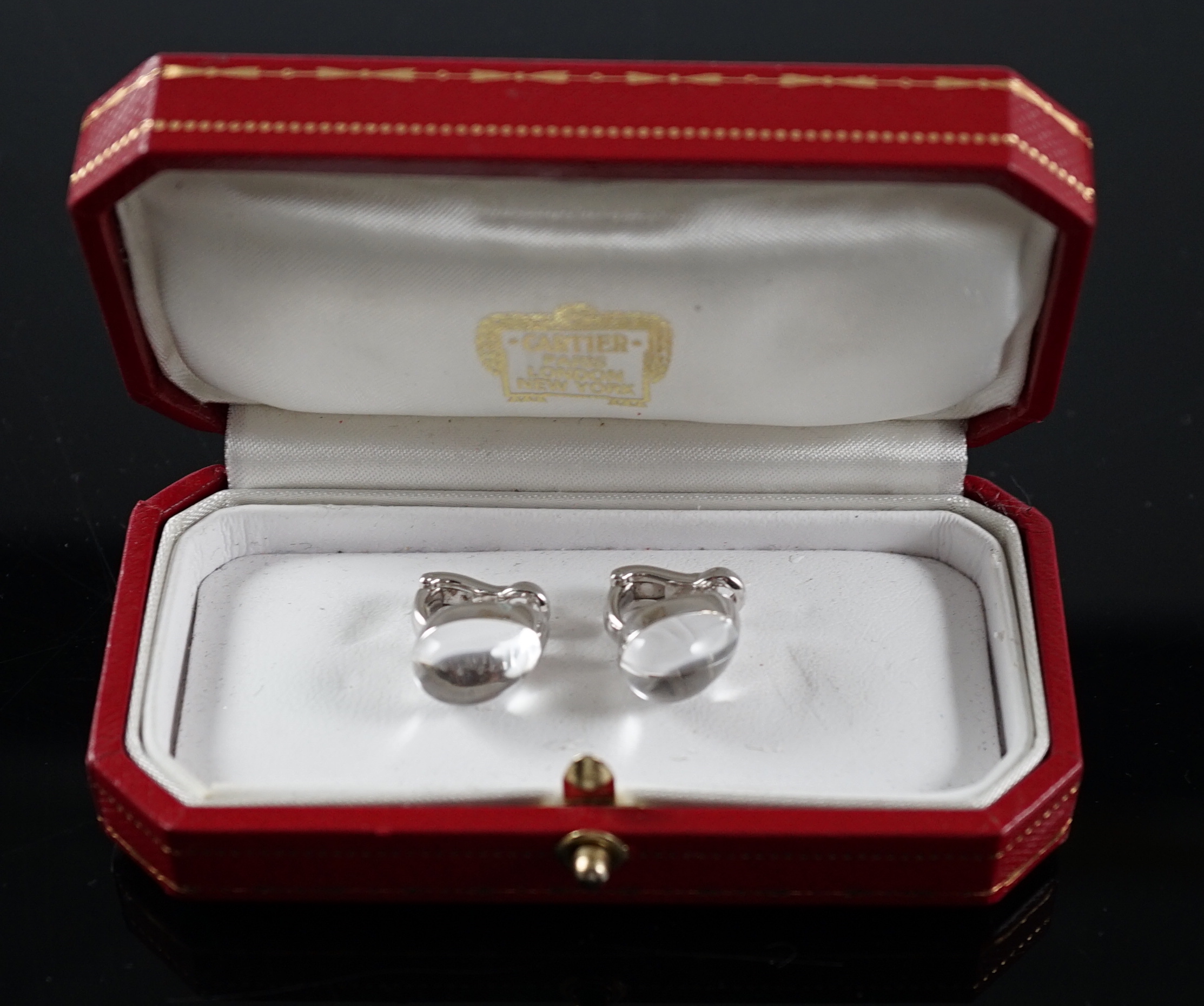 A modern pair of Cartier 18ct white gold and rock crystal set Myst earrings